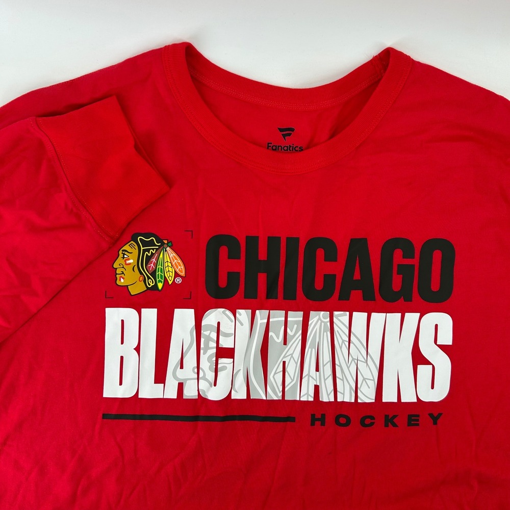 Fanatics Chicago Blackhawks Shirt Mens Large Red Long Sleeve NHL Hockey Graphic